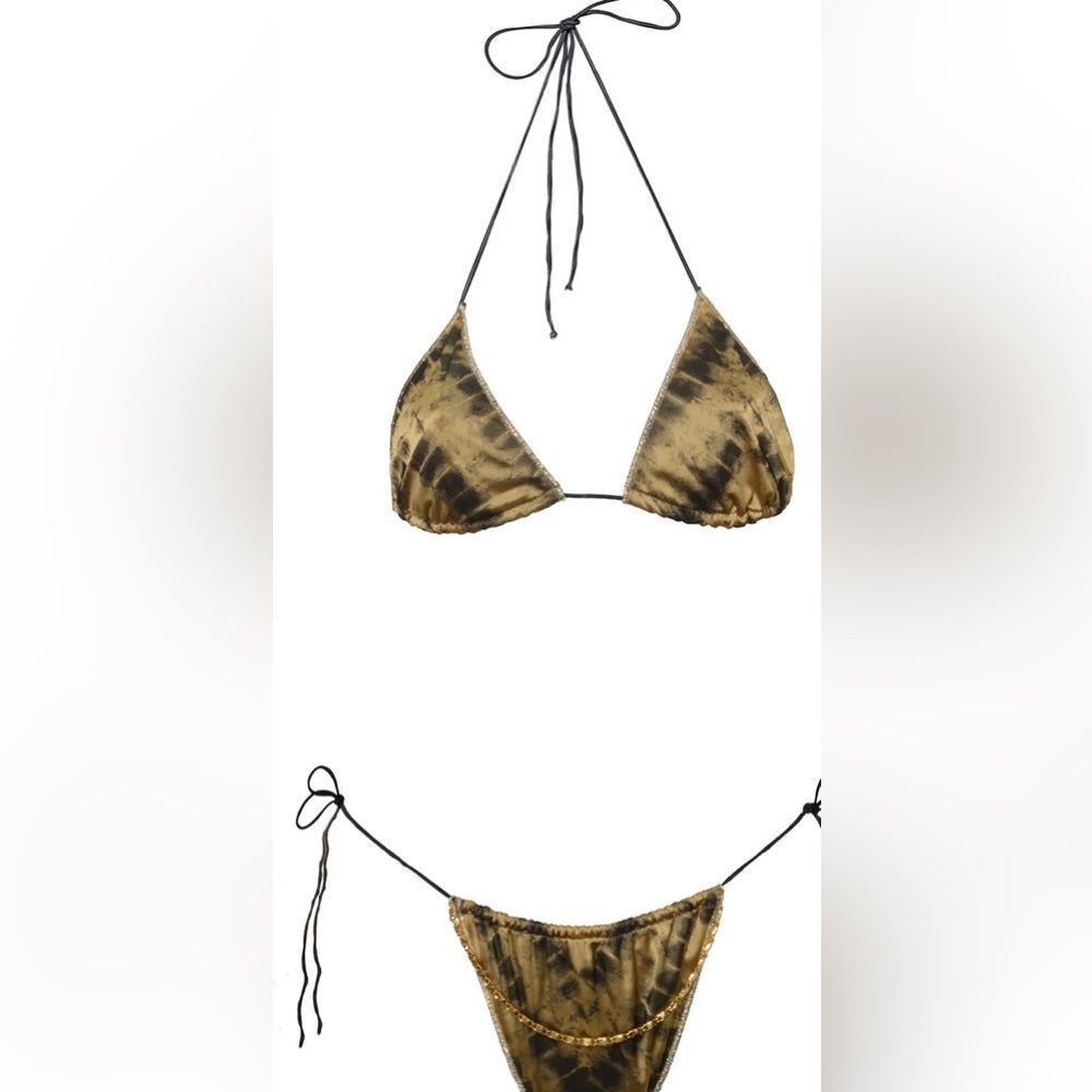 Oseree Yellow Brown Tie-Side Triangle Bikini